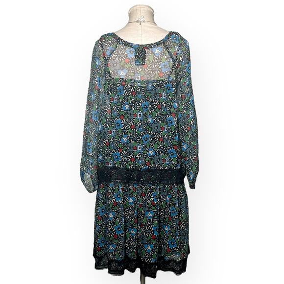 ANNA SUI 100% Silk Retro Dress Drop Waist Floral Sheer Cottagecore Chiffon 4 - Picture 7 of 10